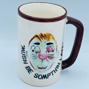 Vintage ENESCO Japan Funny Drunk Drinking Mug "Mush Be Sompthin I Ate" 3D Face